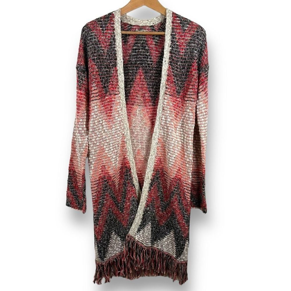 Lucky Brand Women's‎ Size S Tapestry Cardigan Open Front Fringe Longline Sweater